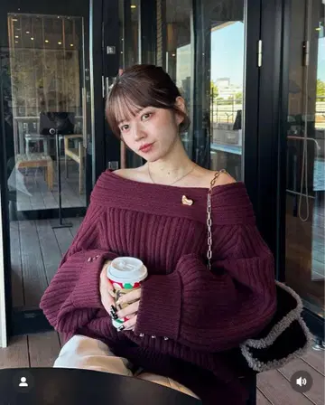 off shoulder rib knit / bordeaux