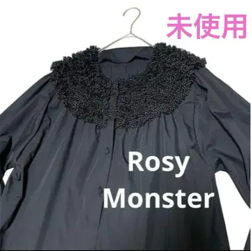 미사용 Rosy Monster 도트 튤 프릴 블라우스 긴팔 블랙 F