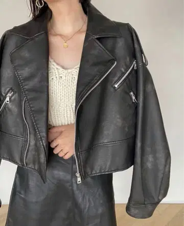 searoomlynn 2023 블랙 에코 가죽 라이더 자켓 short