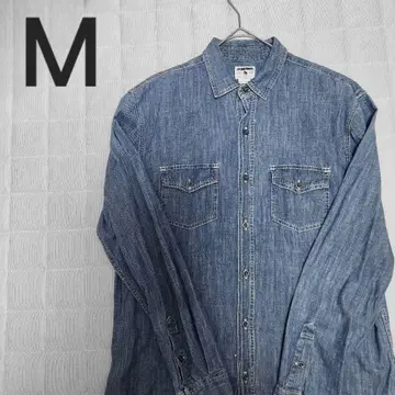 데님 셔츠 양쪽 포켓 앤티크 버튼 M 긴팔