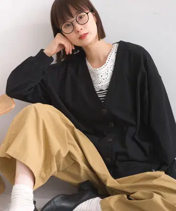 iriey 코튼 티셔츠 V넥 가디건 블랙