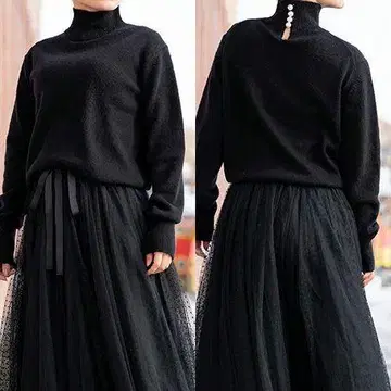 젠느 백 펄 버튼 니트 스웨터 울 블랙