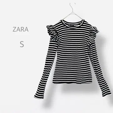 [ ZARA ] 리브 니트 보더 프릴 숄더 Y2K 양산형 걸리시