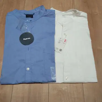 Right-on 긴팔 셔츠 파랑 UNIQLO 긴팔 셔츠 화이트