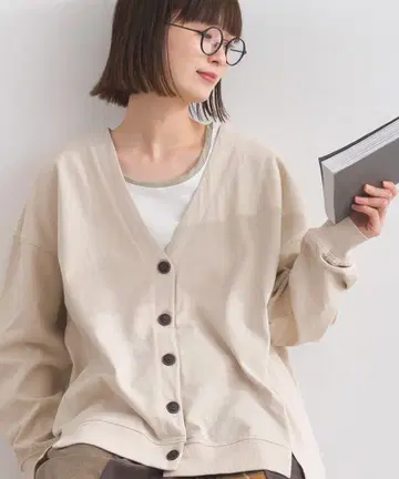 iriey 코튼 티셔츠 V넥 가디건 그레이지