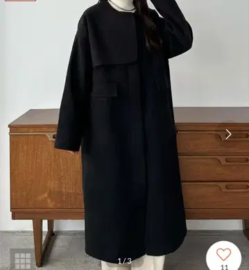 플랩 디자인 노카라 롱 코트