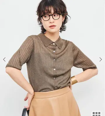 [ 택 포함 새상품 ] 와이드 리브 시어 폴로 카라 가디건