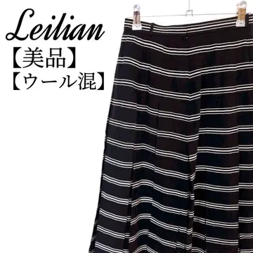 Leilian 울 혼방 실크 혼방 보더 무늬 플리츠 스커트