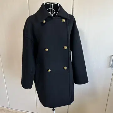 FRAMeWORK Super 100 더블 크로스 P코트 블랙