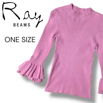 레이빔즈 Ray BEAMS 프릴 소매 니트 하이넥 ONE SIZE