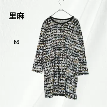 리마 린넨 튜닉 7부 소매 올 패턴 M 7부 소매 상의 블랙