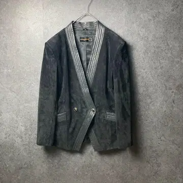 vintage 자켓 블랙 스웨이드 라인 절개 레트로 버튼