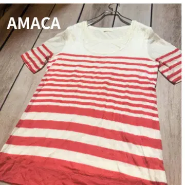 AMACA 반팔 니트 튜닉 페이크 레이어드