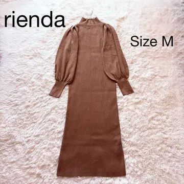 리엔다 rienda 파워숄더 니트 원피스 리브 니트 브라운 M