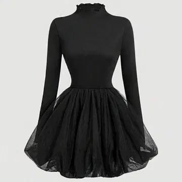 블랙 프릴 넥 미니 원피스