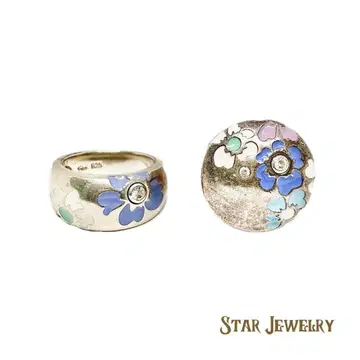 Star Jewelry 꽃무늬 에나멜 반지 페어 13호 14호 실버