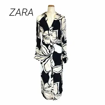 ZARA 자라 원피스 셔츠 원피스 롱 기장 올 패턴 플라워 프린트 S