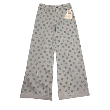 ZARA 새상품 꽃무늬 데님 와이드 팬츠 40 청바지 컷팅 자라