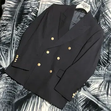 90s 영국제 빈티지 아쿠아 스큐텀 네이비 블레이저 골드 버튼