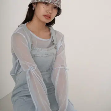 시스루 긴팔 상의 M 사이즈 블루 끈 없음