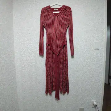 etici 에티치 기하학 패턴 빨간색 롱 원피스