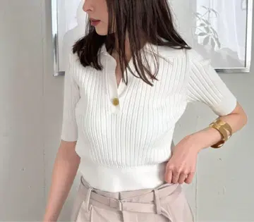 프레이 아이디 오픈 카라 폴로 니트 리브 니트