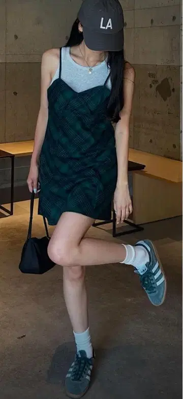 clear 리본 포함 체크 미니 원피스