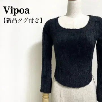 Vipoa 모코모코 블랙 샤기 니트 긴팔 티셔츠 F