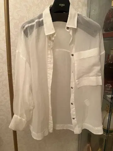 DRESSLAVE 시스루 화이트 긴팔 커프스 셔츠