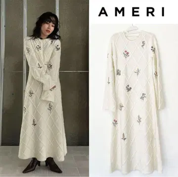 AMERI 아이보리 니트 롱 원피스