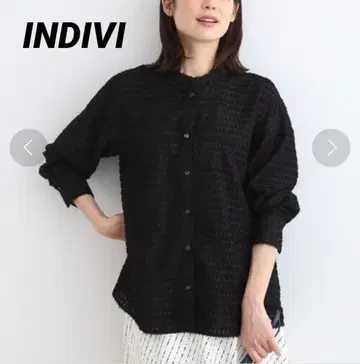 새상품급 INDIVI 워셔블/시어컷 자카드 블라우스 긴팔 블랙