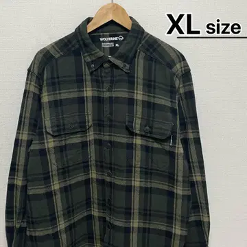 USA 구제 의류 플란넬 셔츠 XL 다크 그린 체크 무늬 헤비 코튼