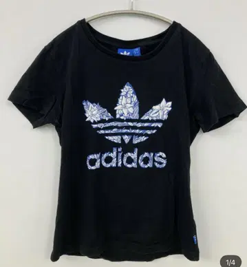adidas 꽃무늬 로고 블랙 T셔츠