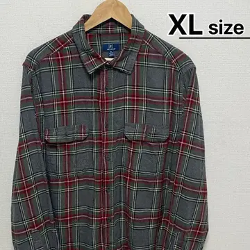 USA 구제 의류 플란넬 셔츠 XL 그린 레드 체크 무늬 비스코스 혼방