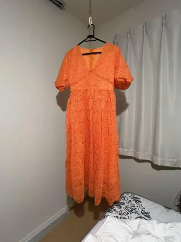 오렌지 레이스 롱 원피스 드레스 파티 2차 모임 캬바쿠라