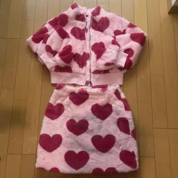 핑크 하트 무늬 복슬복슬 셋업