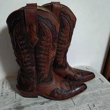천연 가죽 여성용 웨스턴 부츠 자수 디자인 24.5cm ~ 25.0cm