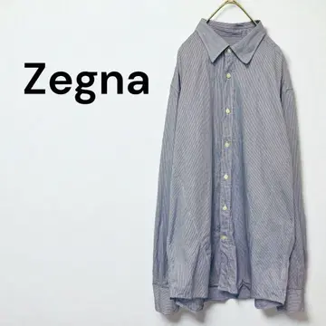 제냐 Zegna 스트라이프 긴팔 셔츠 파랑 와이셔츠 남성용 코튼