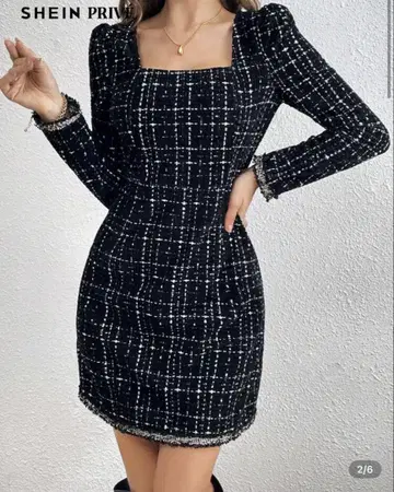 SHEIN 트위드 미니 원피스 긴팔