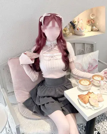HONEY MEW 허니뮤우 레이스 초커 포함 하운드투스 체크 패턴 상의