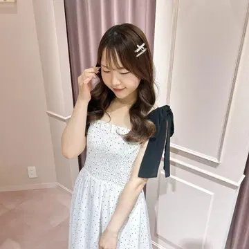 안미르 원피스 리본 스트랩 플레어 OP 도트