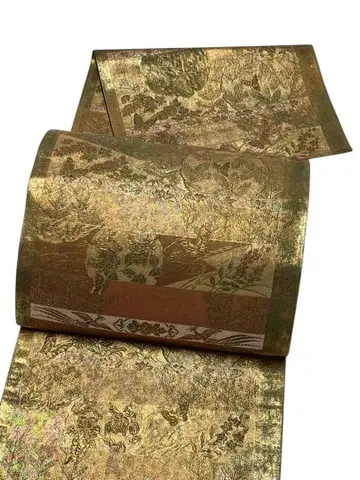 A17 후쿠로 오비 새상품급 초목염 사계절 초목꽃 나비 봉황 순수 실크