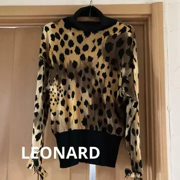 LEONARD 레오파드 무늬 리본 포함 터틀 긴팔 상의