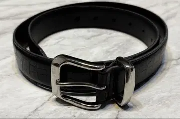 Lui's 루이스 실버 버클 악어 무늬 가죽 벨트 일본제 블랙