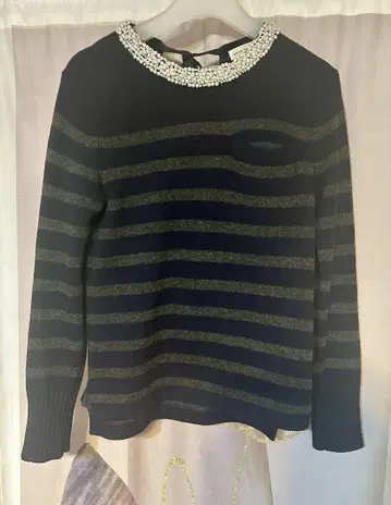 사카이 럭 보더 리본 펄 비쥬 울 니트