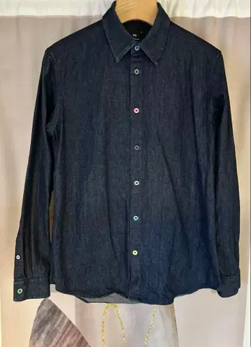 폴스미스 멀티 컬러 버튼 인디고 코튼 데님 셔츠 일본제