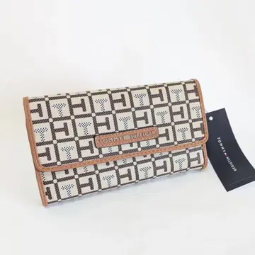 Tommy Hilfiger 장지갑 스타일리시 인기 로고 브라운 TH 패턴