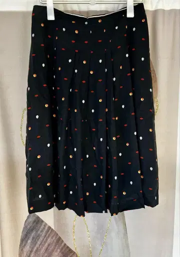 폴스미스 플리츠 슬릿 하트 피치 올 패턴 스커트 네이비