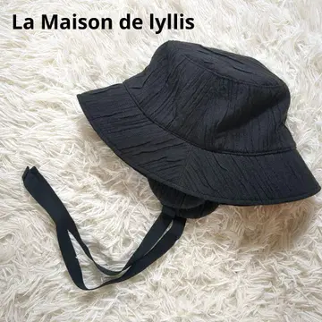 La Maison de lyllis 버킷 햇 끈 포함 블랙 주름 가공