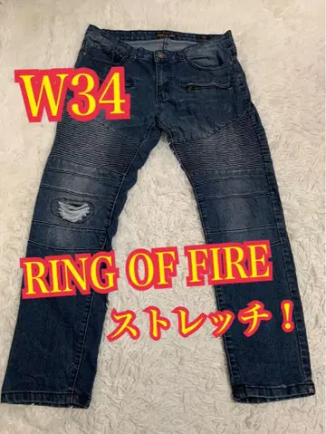 RING OF FIRE 청바지 스트레치 리페어 가공 바이커 W34